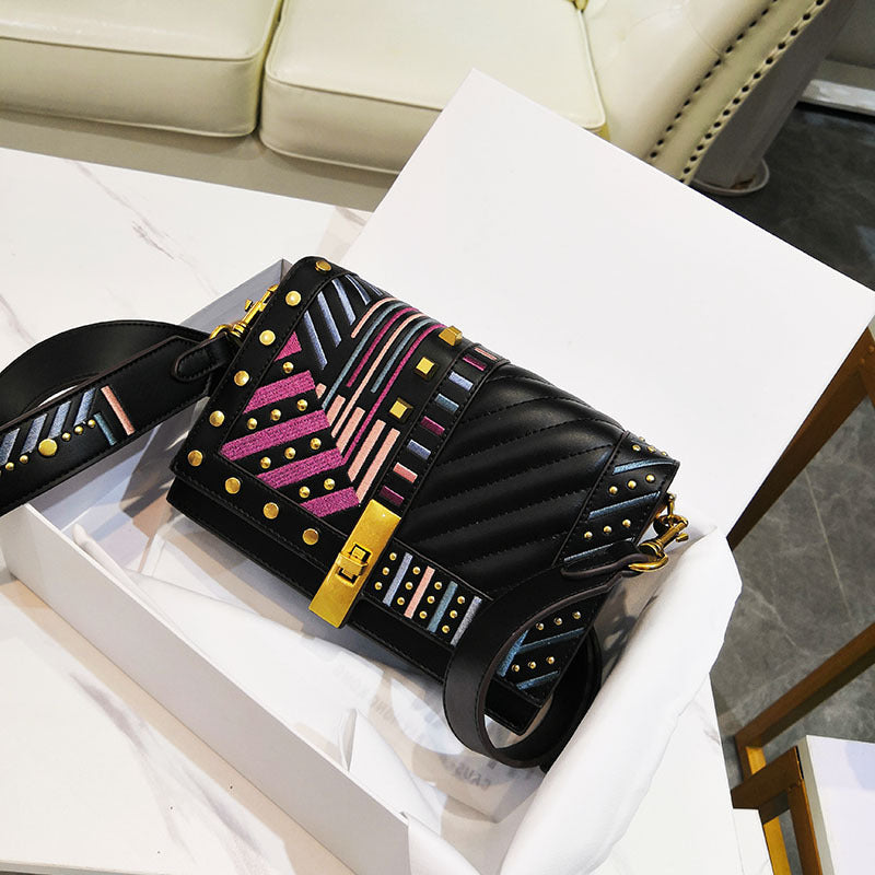 Embroidered chain small square bag