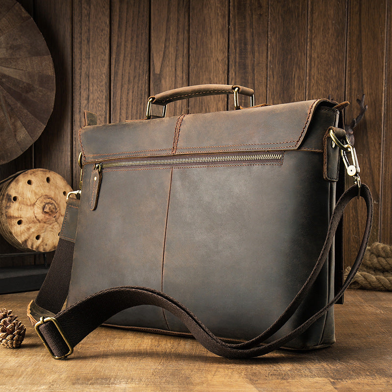 Men's Leather Cross Section Square Briefcase